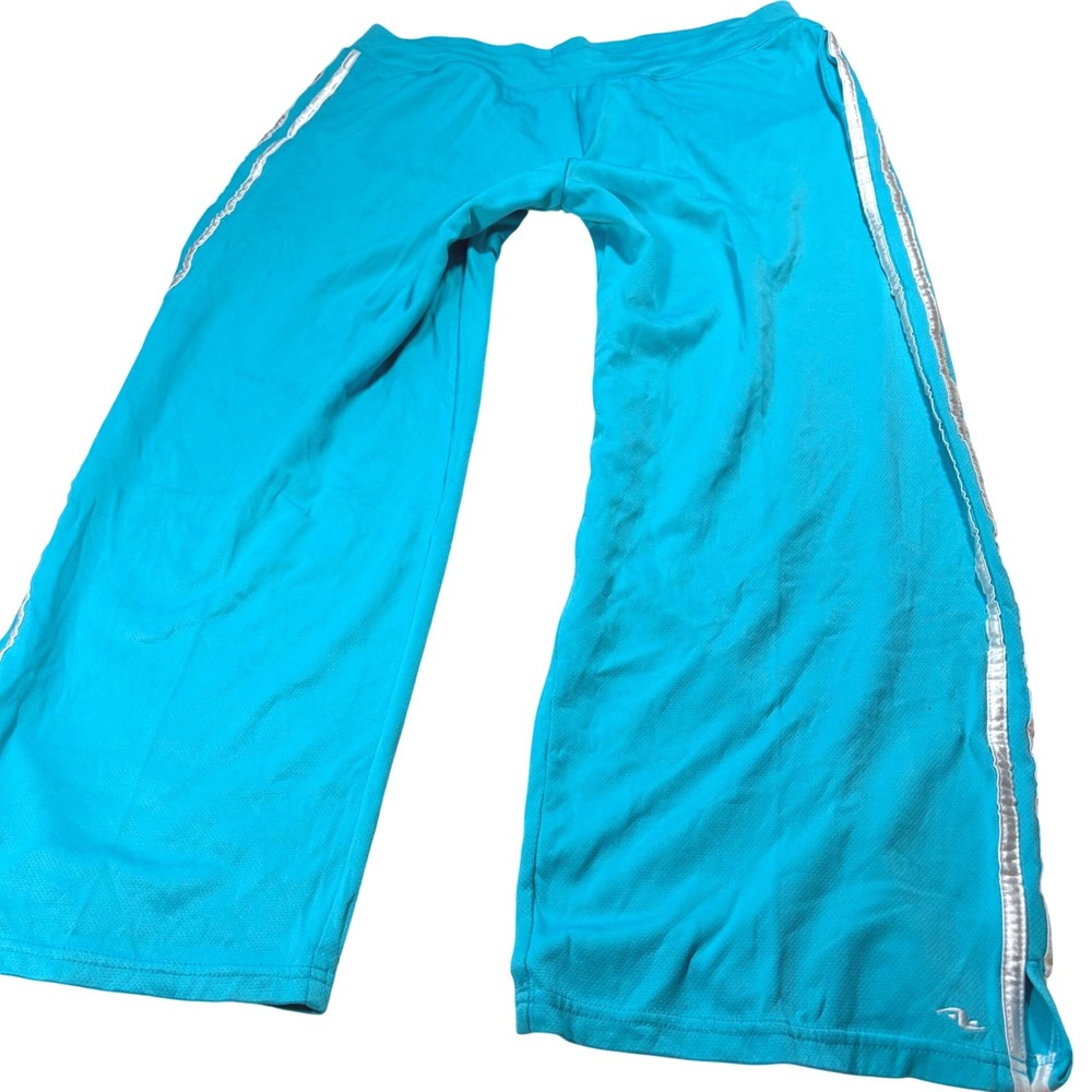 Athletic Works Womens XL Teal Water Blue Track Pants Wide Leg Side Stripe Active